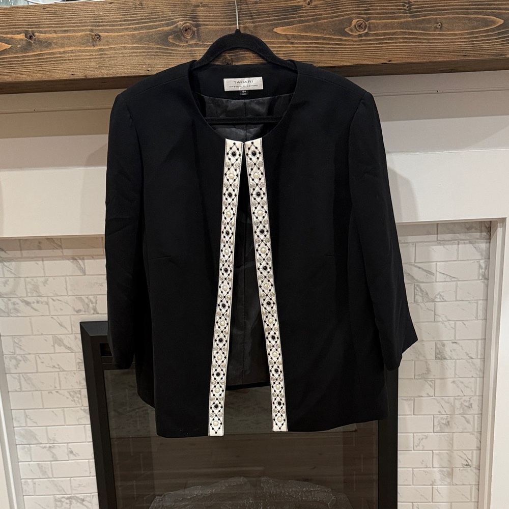 Tahari Arthur s. Levine Black Jacket with White Decorative Front Trim